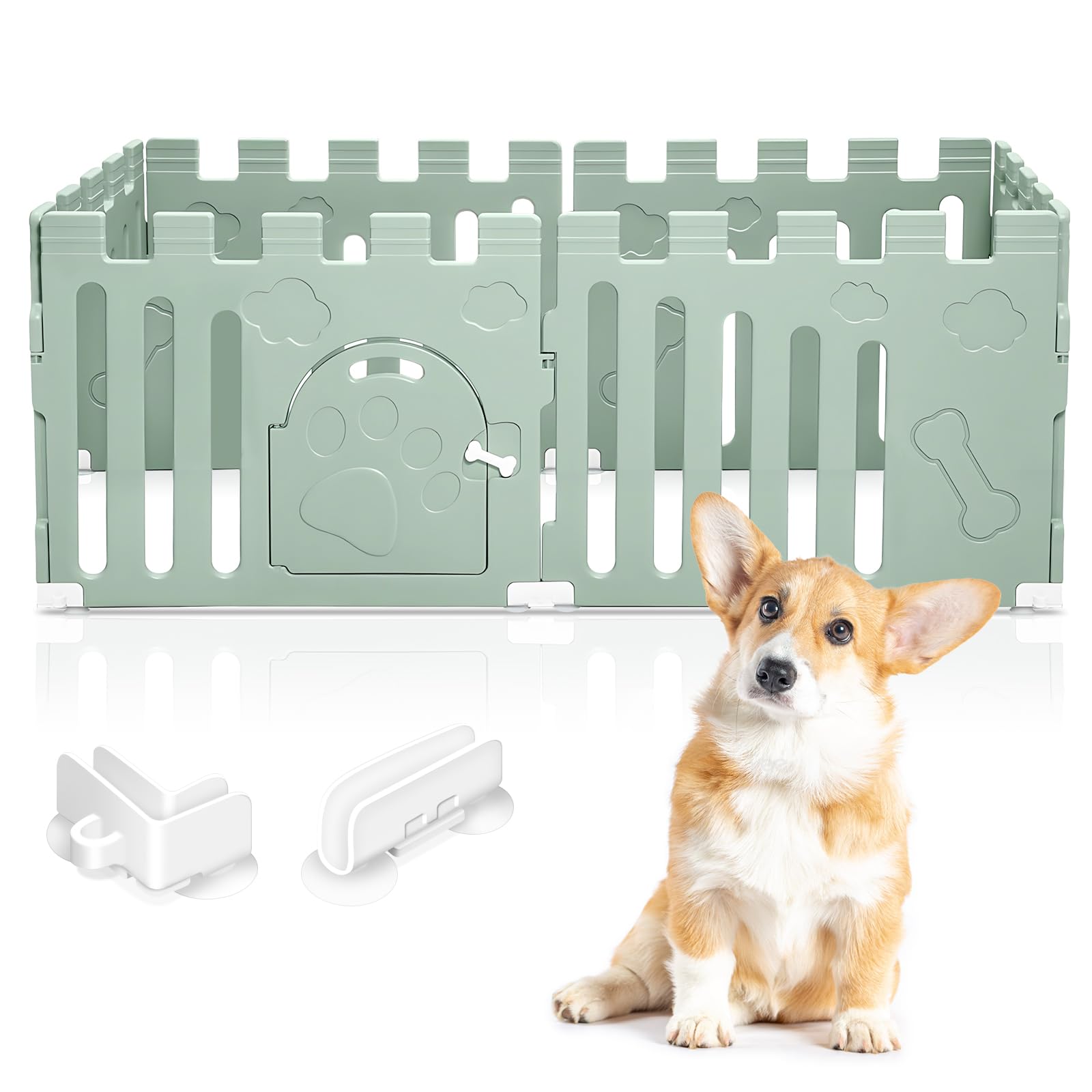 Dog Playpen with Door, 6-Panel Indoor Puppy Playpen, Strong Plastic Small Pet Safety Fence dog play pen, Non-Slip and Secure Pet Gate, Green