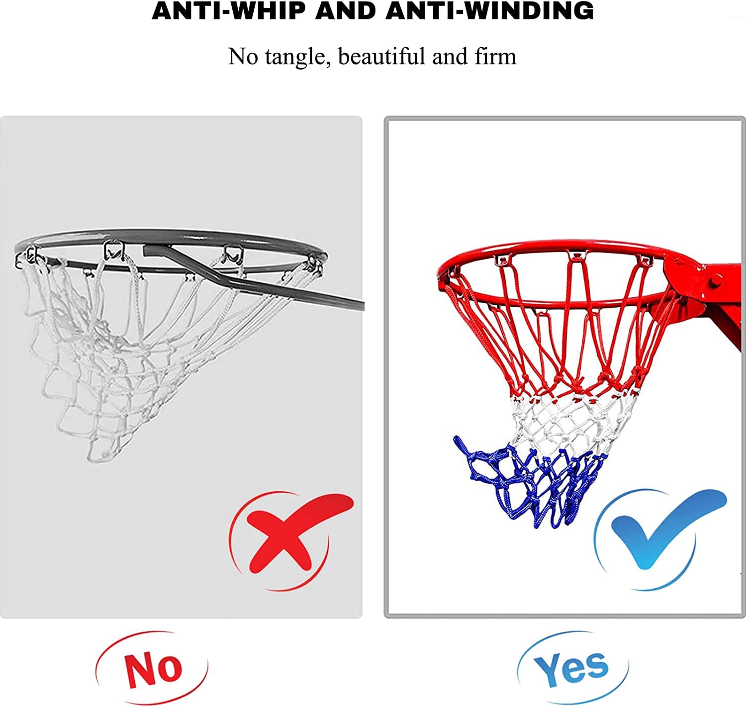 Set di 2 reti da basket professionali in nylon di ricambio per pallacanestro e qualsiasi condizione atmosferica, per canestro da basket, 12 fori, basket, allenamento