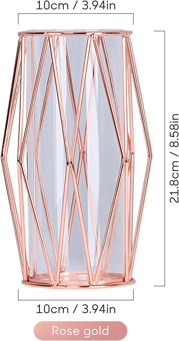 DoubleCare Vases for Flowers Ceramic Look Plastic Vase Unbreakable,Geometric Plastic Minimalist Style Home Décor Vase for for Home Decor, Living Room, Table, Home, Office (Rose Gold)