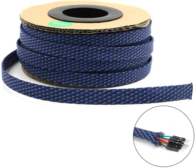 10/30 meters Black & Blue 8mm PET Expandable Sleeving High Density Sheathing Plaited Cable Sleeves - (Length: 30M)