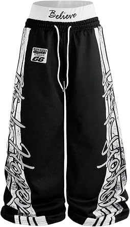 VIPWOLF Mens Y2k Baggy Sweatpants Punk Letter Graphic Double Waist Wide Leg Jogging Pants
