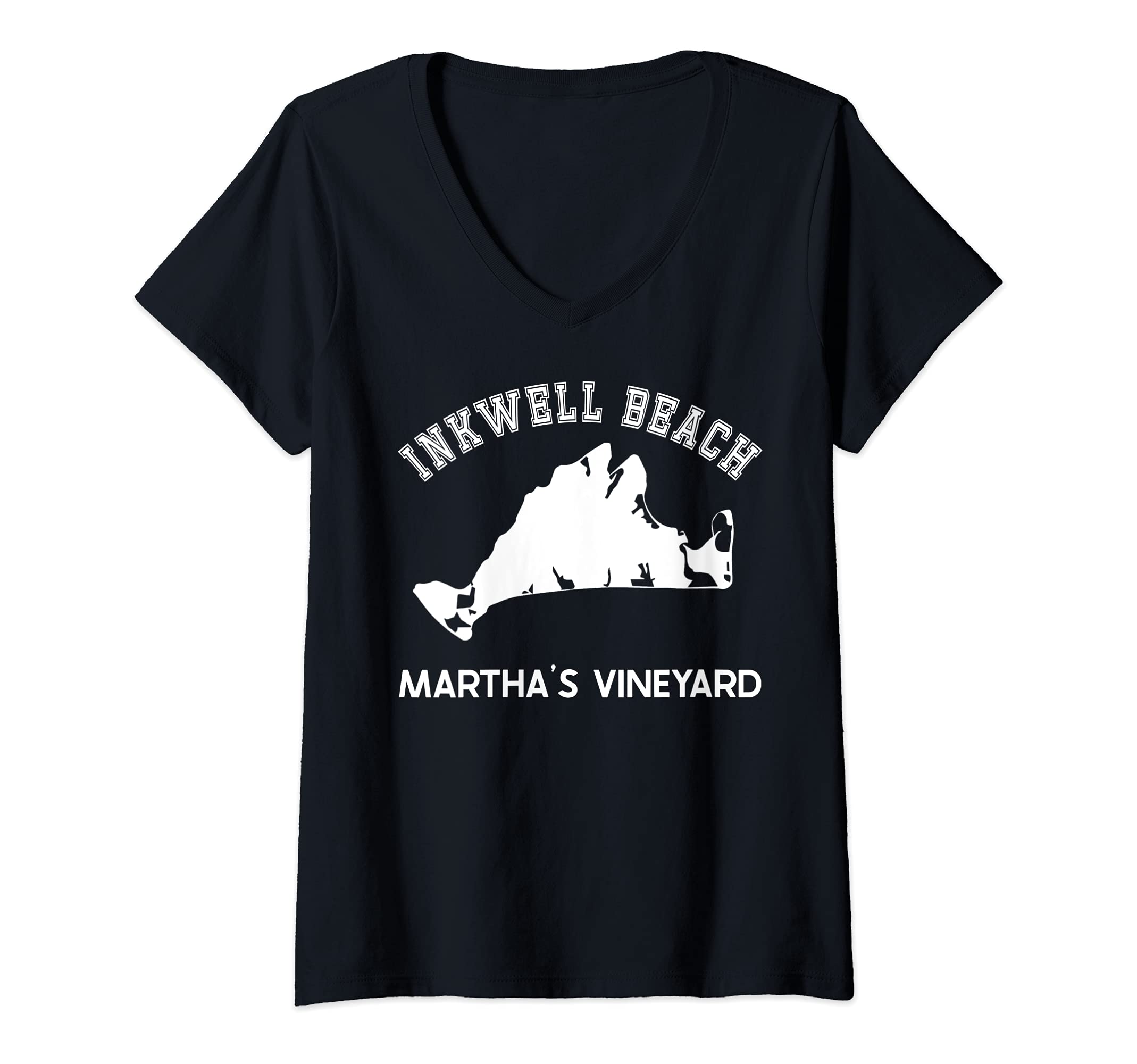 Womens Inkwell Beach, Oak Bluffs, Martha's Vineyard, MA Vintage Map V-Neck T-Shirt