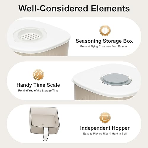 Miniatura 7 de Dispensador de arroz de 13.2 lbs, contenedor grande de almacenamiento de granos sellados con taza de arroz, dispensador de alimentos, organizador de