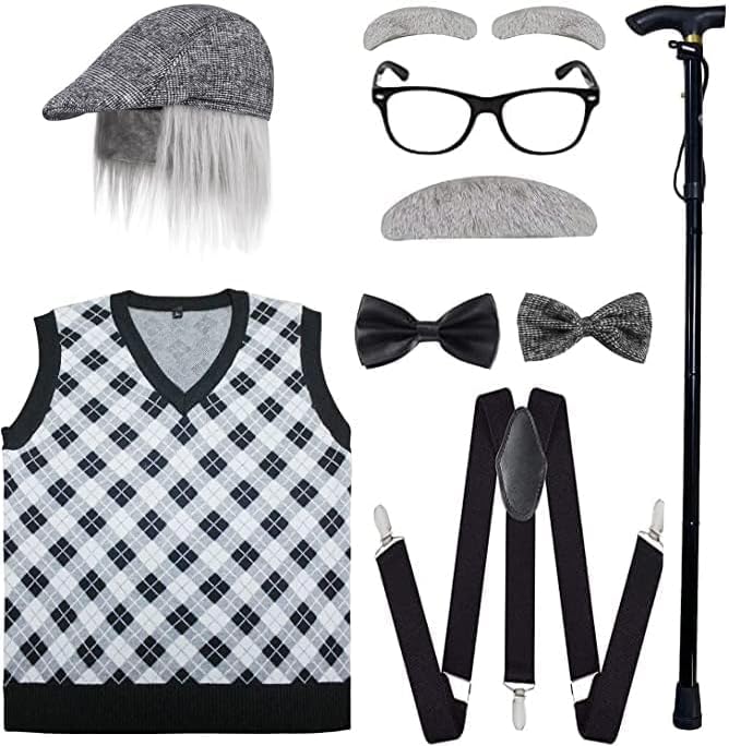 ATTBEA Old Man Costume for Kids 100 Days of School Costume for Boys with Old Man Hat, Old Person Glasses - Image 2