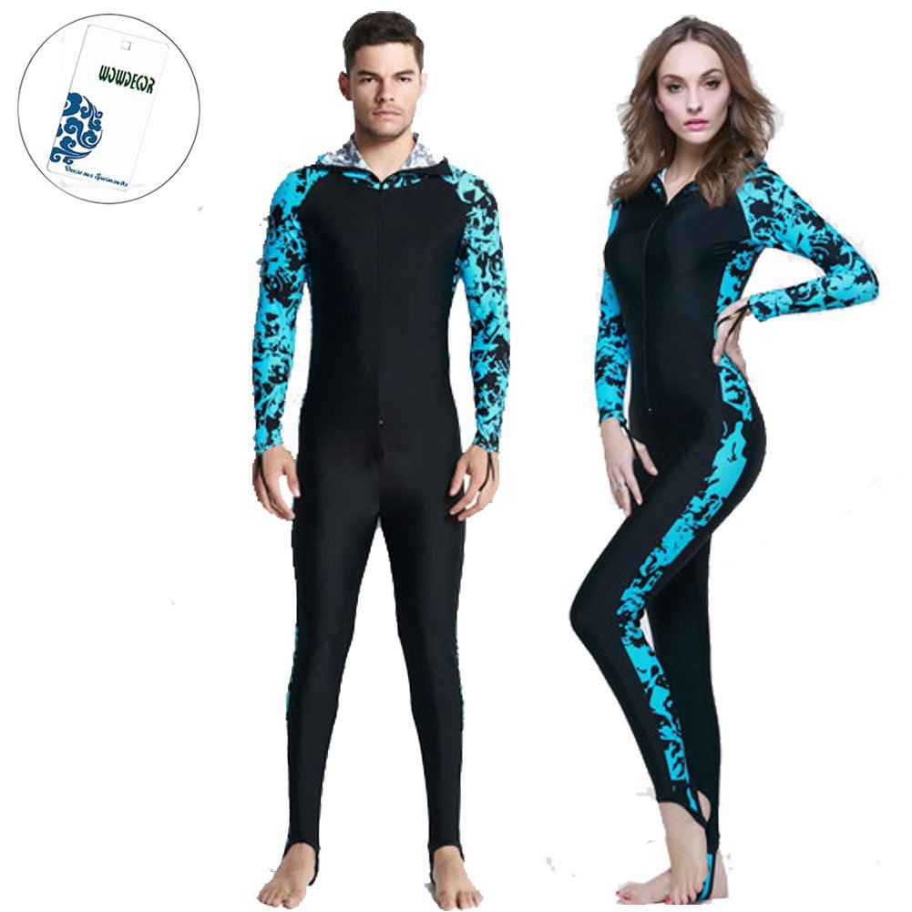 Surfer sur Internet Maillot de bain pour homme ou femme d'une seule pièce à manches longues protection solaire Combinaison Rashguard Bleu Motif floral, Women, 4XL(Height: 5'8"-6'1")