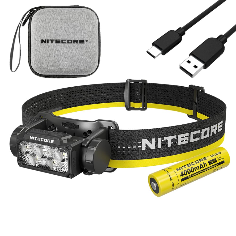 NitecoreHC60 UHE Rechargeable LED Headlamp 1600 Lumens with 3400mAh Batteries & Eco-Sensa Wall Adapter