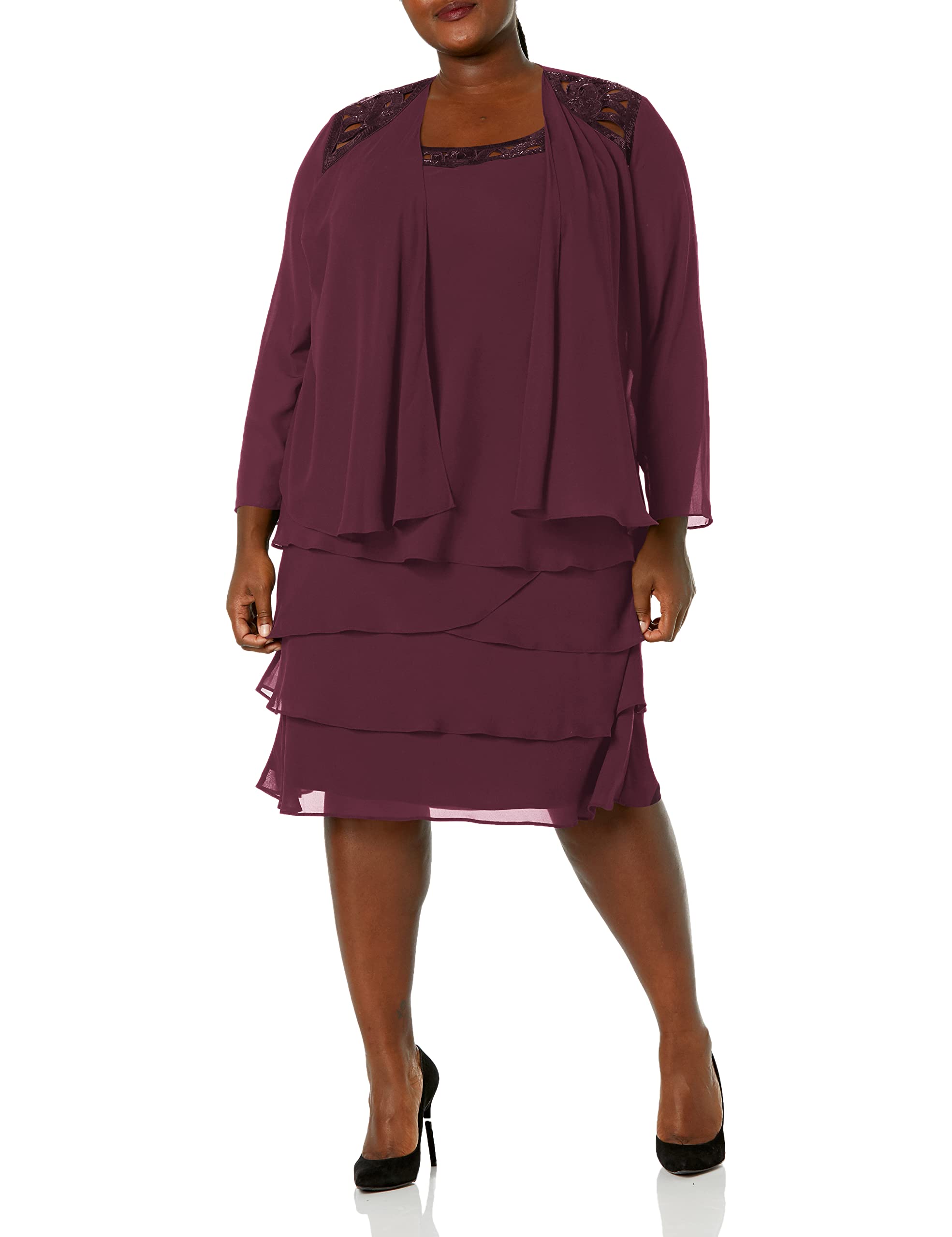 S L Fashionswomens Plus Size Sequin Chiffon Jacket Dress | Desertcart  Dominica