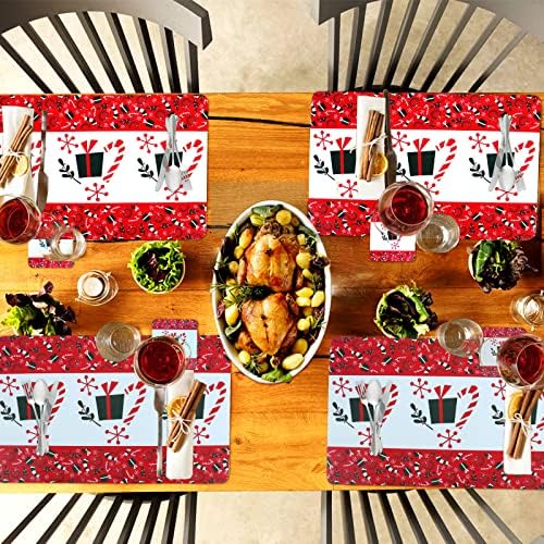 Lifreer Christmas Placemats and Coasters, Set of 12 Christmas Table Mats Cup Mats PVC Heat Resistant Christmas Mats Christmas Table Decorations for Kitchen, Home, Restaurant (Red)