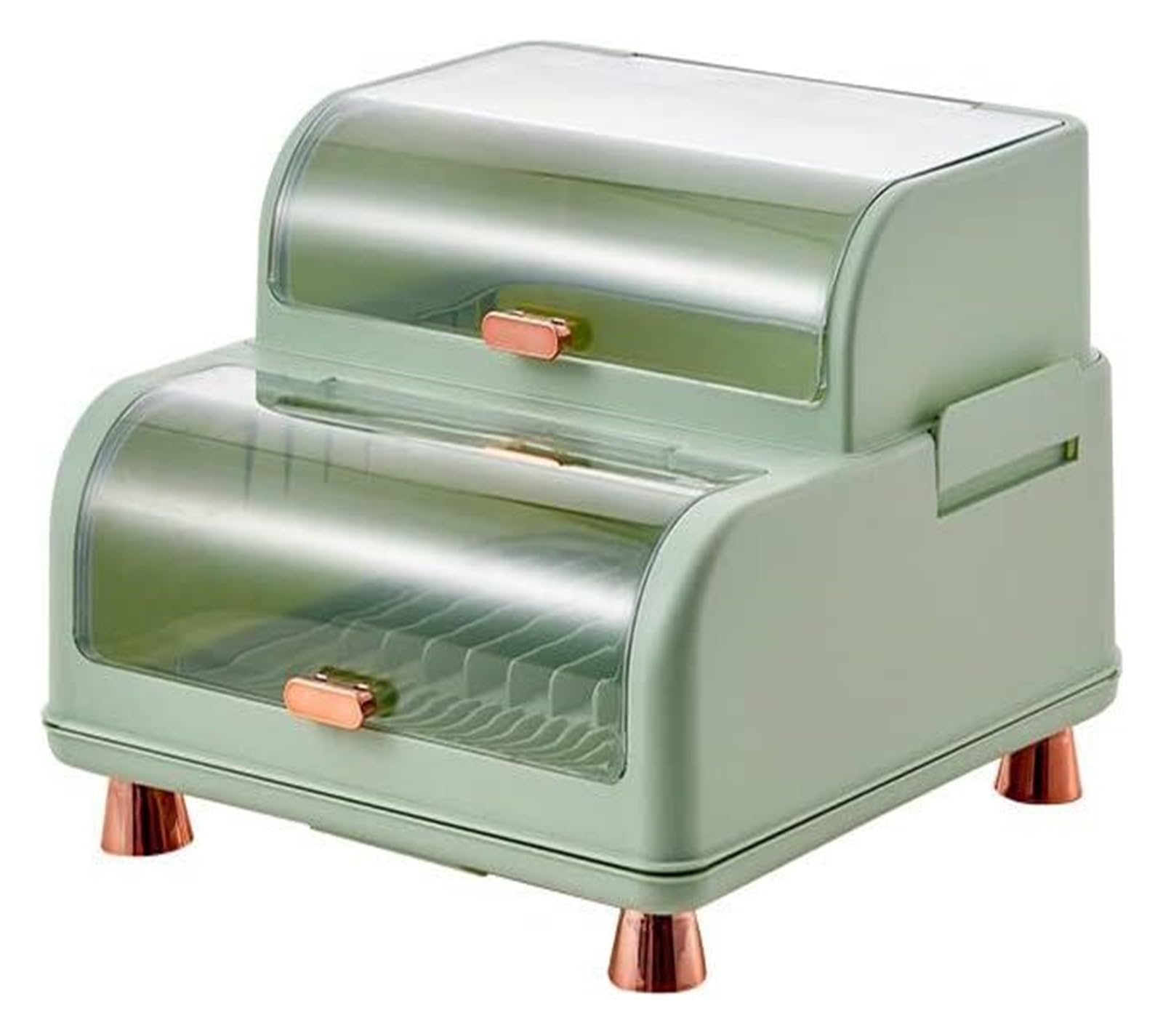 Escurridor de cubiertos de plástico con tapa, versátil caja en T Sto para platos y secado de palillos, estante de cocina (verde claro)