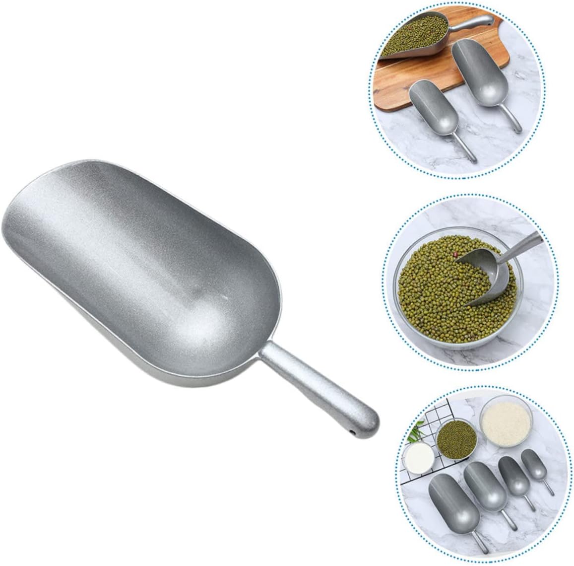 1pc Zinc Alloy Multipurpose Food Scoop Kitchen Gadget for Ice Rice Candy Flour Nuts Silver Shovel Comfortable Handle for Home Use
