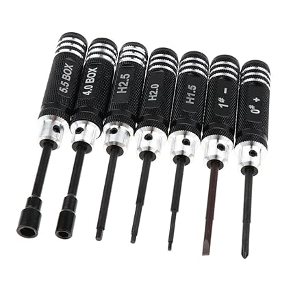arythe 7 Pieces Steel Screwdriver Set RC Tool Kit for RC Model Car Helicopter Black (1.5mm, 2mm, 2.5mm, 3mm, 4mm, 5.5mm)