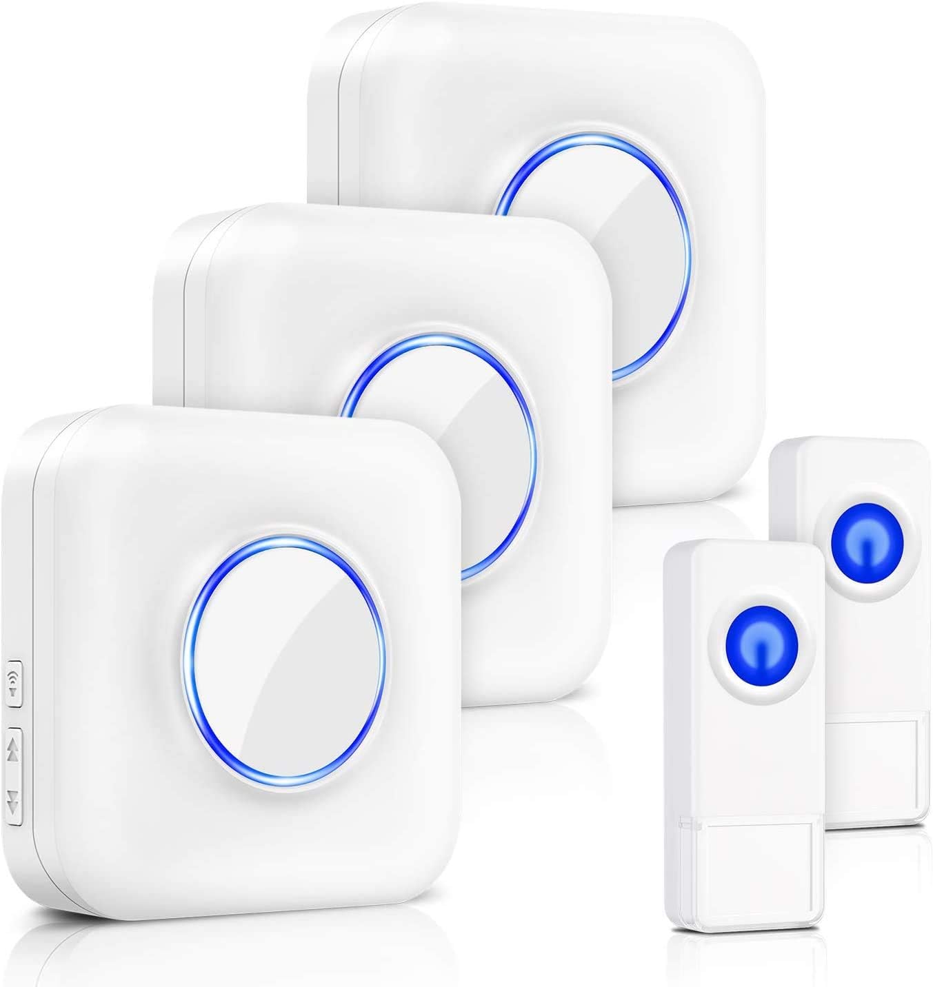 BITIWEND Wireless Doorbell Kit,Door Bell Operating at 1000 Feet with 58 Chimes,5 Level Volume, 3 Receivers & 2 Weatherproof Push Buttons with Sound and LED Flash,Low Power Consumption - - 