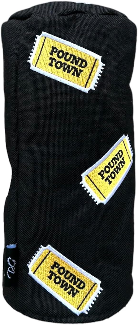 Pound Town Golf Driver Headcover, Black with Yellow Ticket Design, Durable Canvas Golf Headcover for Driver Club Protection