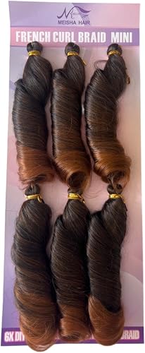 Meisha Hair French Curl Braid Mini, Ombre T30, Crochet Style, 6x DIY Braiding Hair, Natural Trendy, Tangle Free