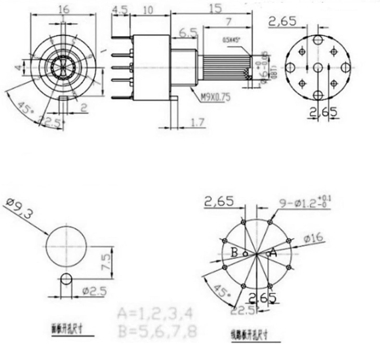 100PCS RS16 Plastic 16MM Rotary Band Switch 2 Pole 3 4 Position 1 Pole 5 6 8 Position Handle Length 15MM (Size : 2 Pole 4)(1 Pole 8)