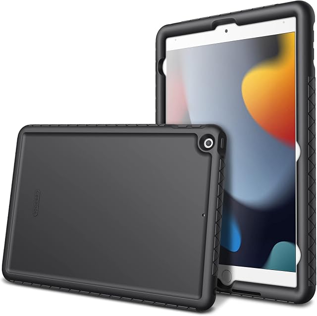 FINTIE Case Compatible with iPad 9th Generation (2021)/8th Generation (2020)/7th Gen (2019) 10.2 Inch - [Mighty Shield] Heavy Duty Shockproof Kids Friendly Drop Protection Silicone Cover, Black