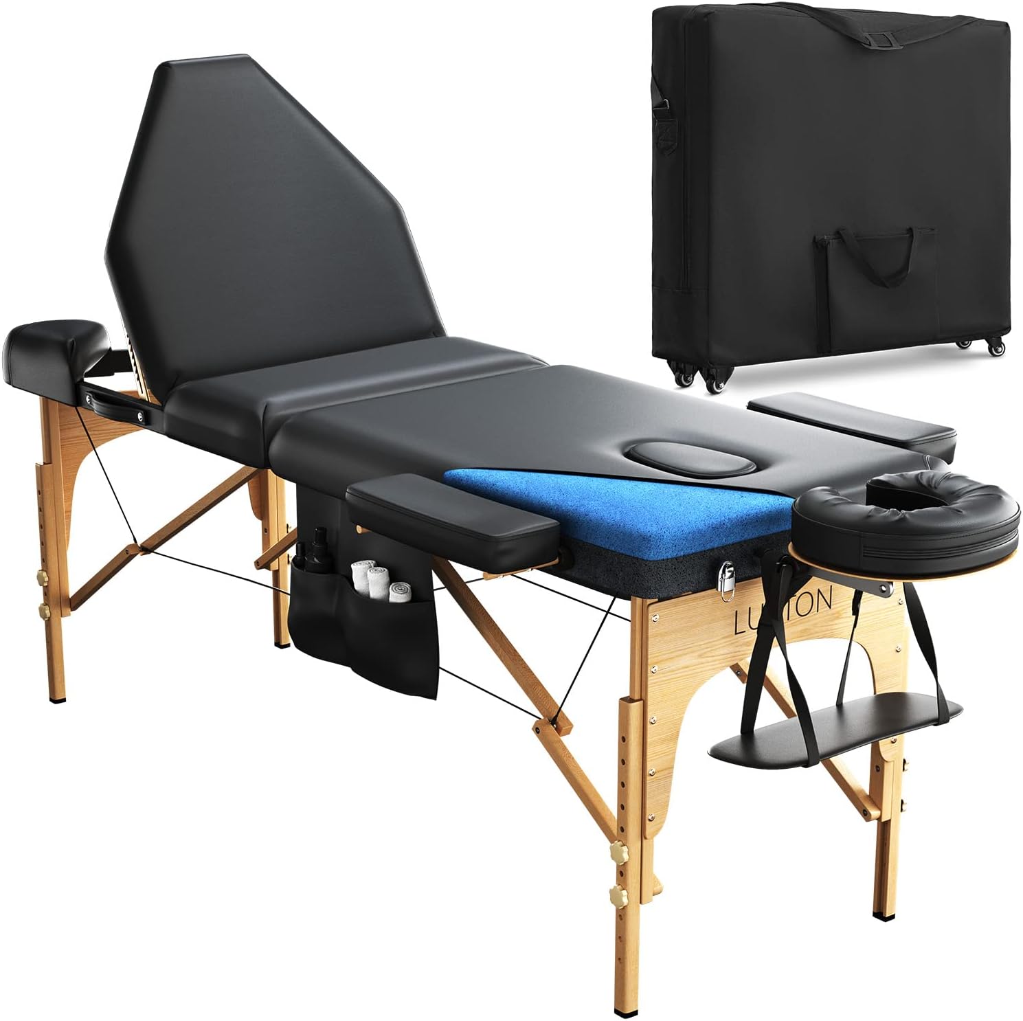 Luxton Home3-Section Premium Memory Foam Massage Table with Rolling Travel Case - Easy Set Up