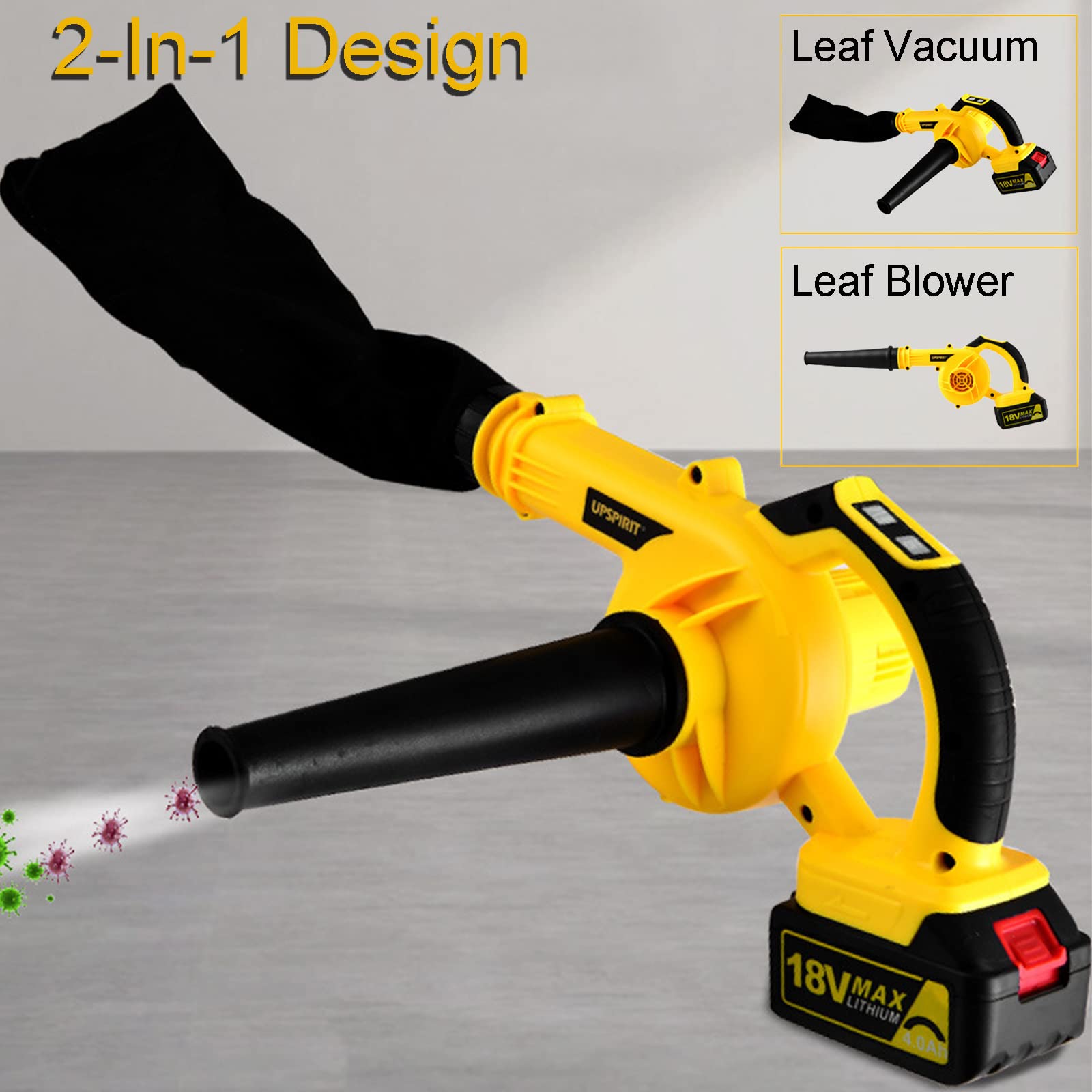 Soffiatore A Batteria, 2-In-1 Soffiatori E Aspirapolvere, Soffiatore Per Foglie Elettrico Con Batteria E Caricabatterie, Soffiatore/Aspiratore Cordless Per Rimuovere Polvere Piccola Spazzatura