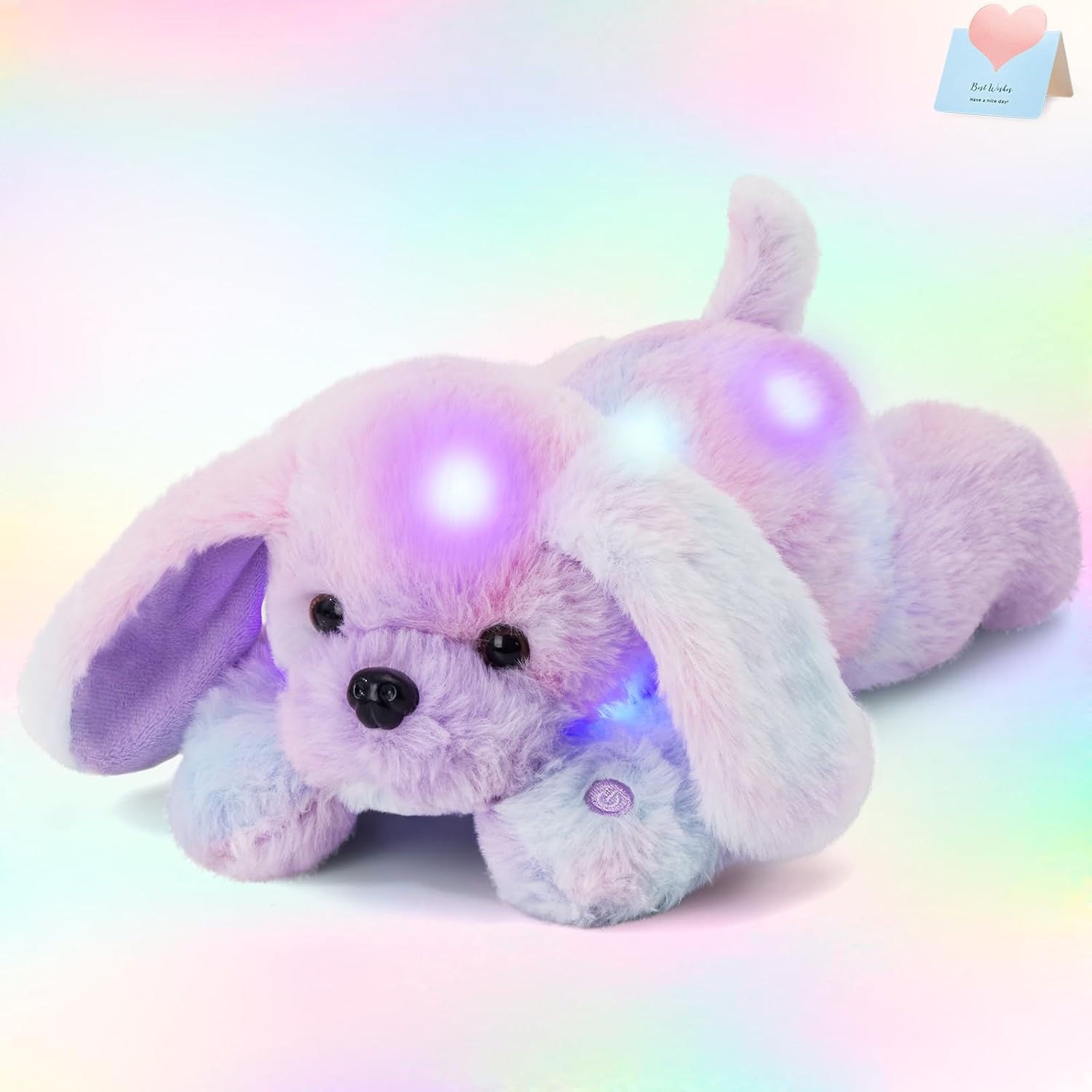 WEWILL 12'' Light up Puppy Dog Rainbow Stuffed Animal Plushies with Colorful Night Light Glow Soft Plush Toy Gifts for Kids Girls Boys, Birthday, Valentine