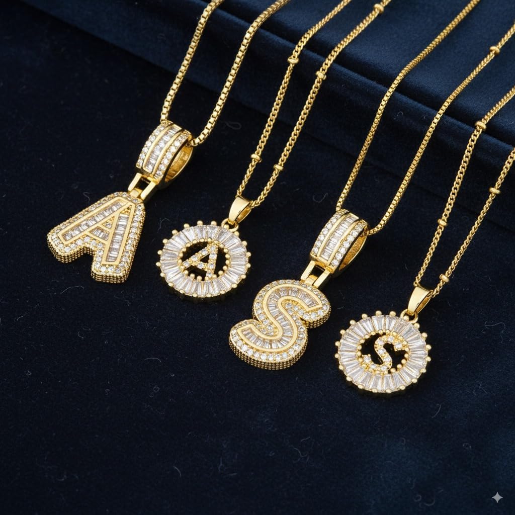 14K Gold Plated Initial Letter Pendant Necklace, Cubic Zirconia Crystal, Copper Chain - Image 7