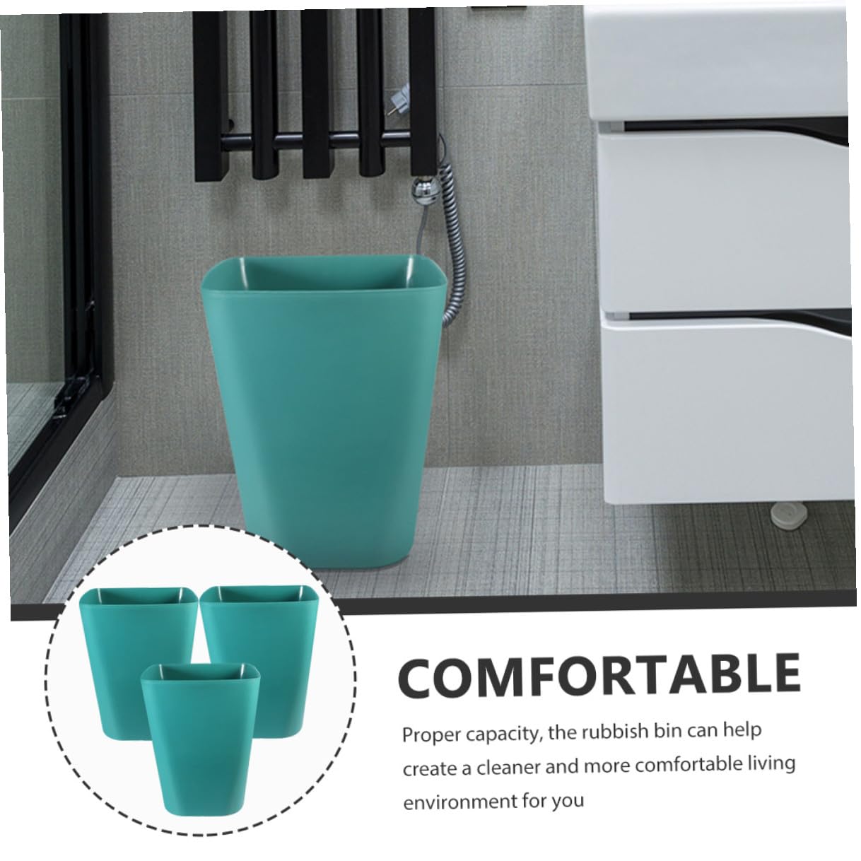 3Pcs Bathroom Trash Can for Bedroom and Office, Small Blue Plastic Wastebasket with Open Top, Compact Litter Box for Home Storage and Organization