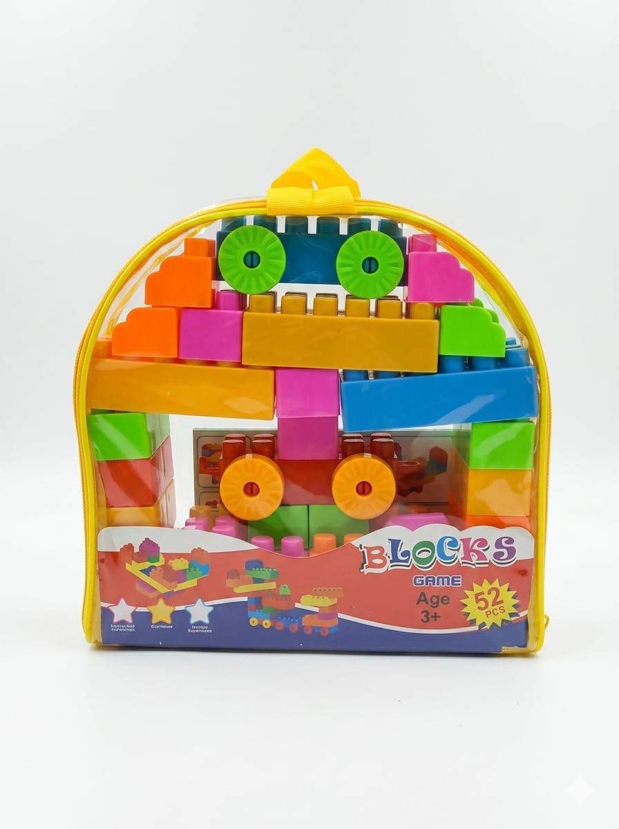 Building Blocks Game Set for Kids, 52 Pieces, Multicolour | Age 3+, Backpack Storage Bag, Includes Wheels, Creative Play, Interlocking Bricks-image-11
