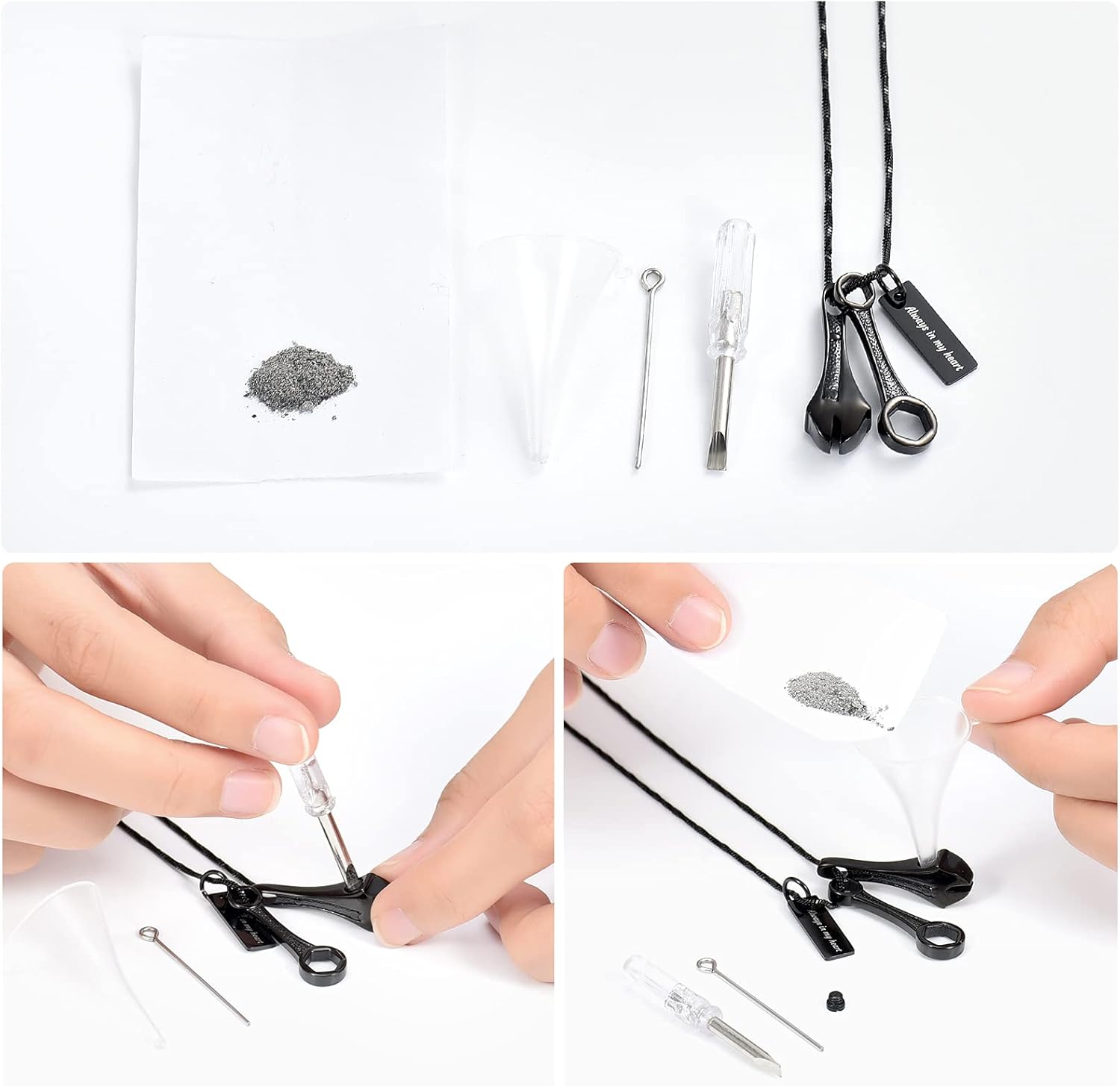 Yinplsmemory Tool Wrench Urn Necklace for Ashes for Men Stainless Steel Spanner Ashes Keepsake Memorial Cremation Jewelry - Image 4