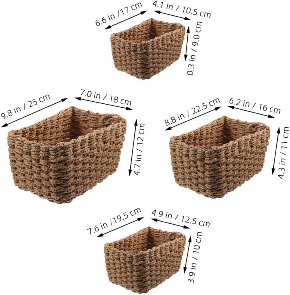 OUNONA 4Pcs Woven Storage Baskets Stylish Desktop Organizer Bins for Magazines Newspapers Sundries Office Decor Spacious Portable Versatile Design Light