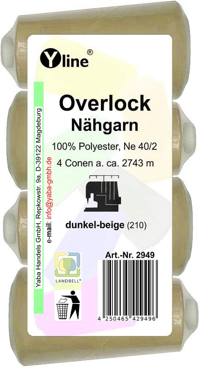 Overlock Nähgarn – 4 Spulen Polyester-Garn In Dunkel-beige, Je 2743 M, Stärke NE 40/2, Ideal Für Nähmaschinen & Overlock