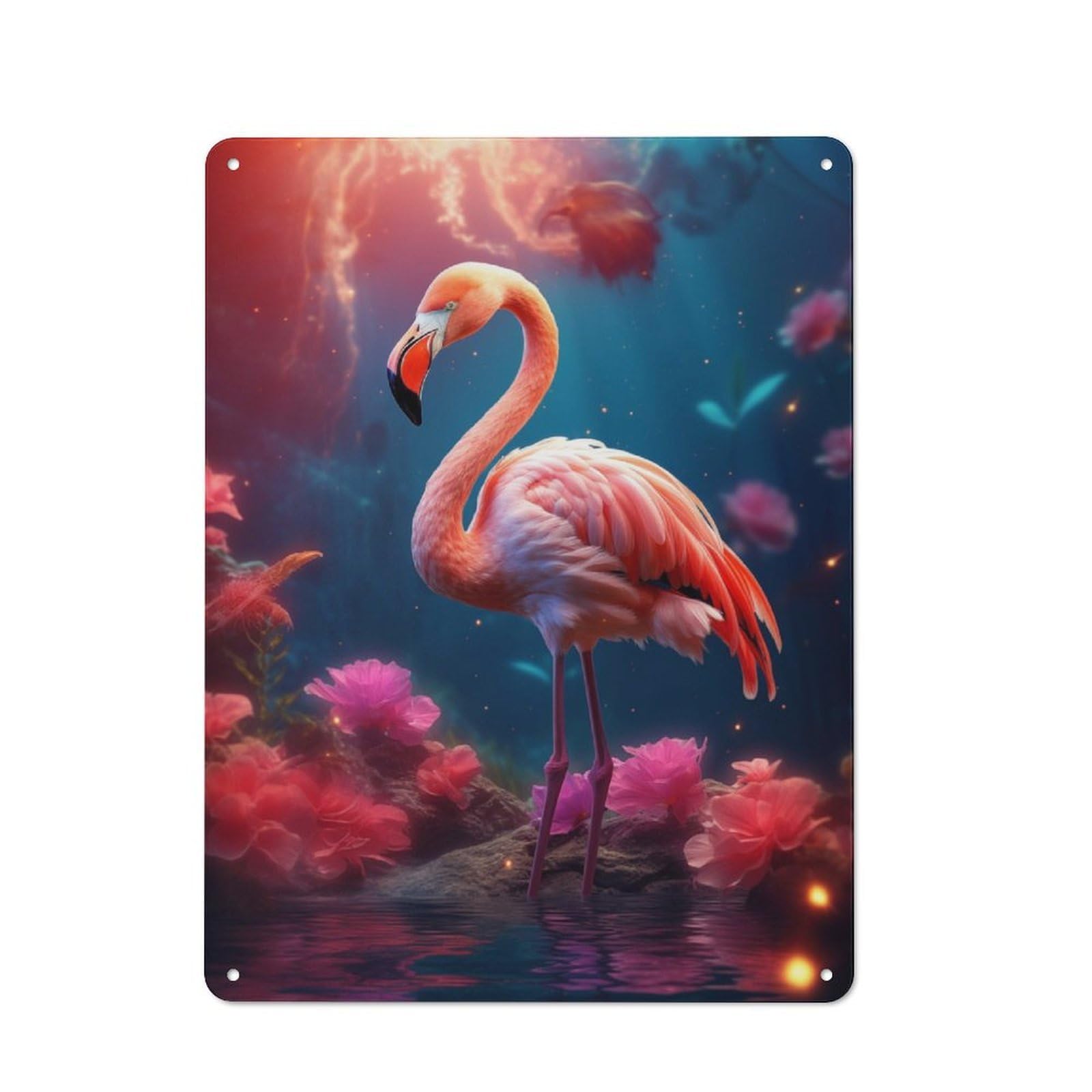 Junmoney Floral Flamingo Flowers Retro Metal Plaque 40X30cm For Studio Or Craft Room, For Vintage Wall Decor Fans, For Kitchen And Home Bar Decor