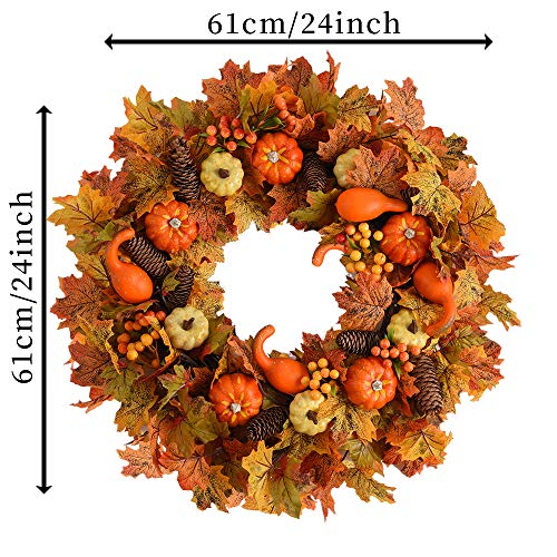 Wanna-Cul 24 Inch Fall Wreath Decor For Front Door With Pumpkin, Pine Cone,Berries, Maple Leaves, Harvest Door Wreath For Autumn Or Thanksgiving Decorations #TOP2