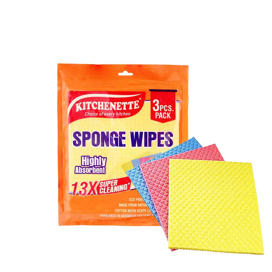 Kitchenette Highly Absorbent Cellulose and Cotton Sponge Wipes for Kitchen Pack of 3 Pcs | Multipurpose, Washable, Reusable, Cleaning Wipes (180 mm x 200 mm) (Color and Print May Vary) (B09SQ4KVQ7) Amazon Price History, Amazon Price Tracker