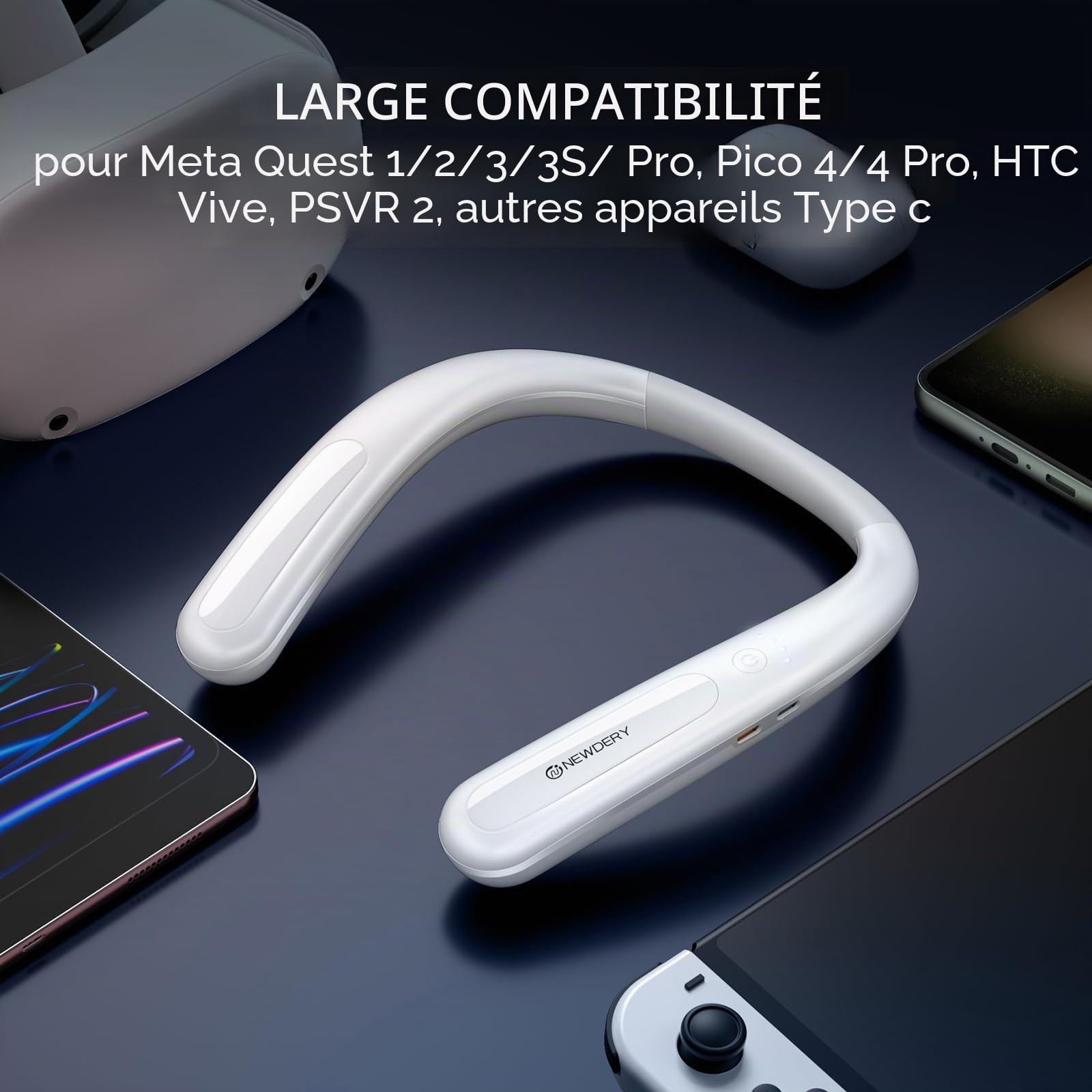 NEWDERY Batterie pour Meta Quest 3S/3, 10 000 mAh PD, Chargeur Rapide à Suspendre pour VR Oculus Quest, Chargeur Portable USB C pour Meta Quest 3S/3/2/1/Pro, iPhone 16|15 Pro/Max/Plus, PSVR 2