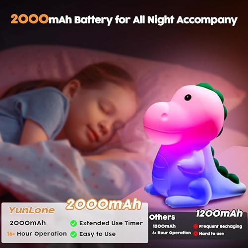 Miniatura 3 de Luz nocturna para niños, lámpara táctil de dinosaurio para guardería, regulable con 7 colores cambiantes, suave y esponjoso, de silicona, lindas