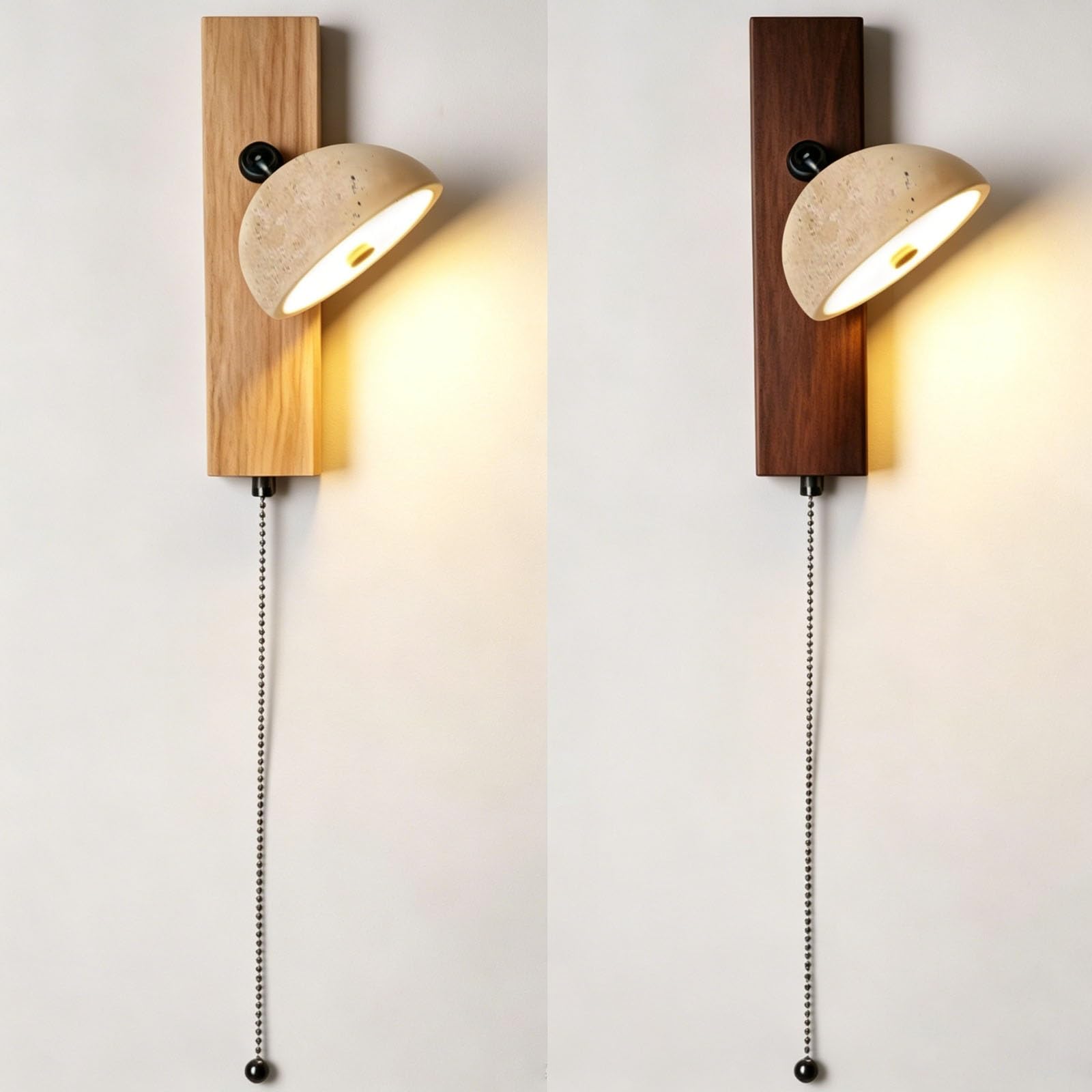 Sconce da parete regolabile in travertino con base in legno massello di noce, interruttore a catena, lampada da lettura a parete industriale nordica a LED, for soggiorno studio sul(Natural)