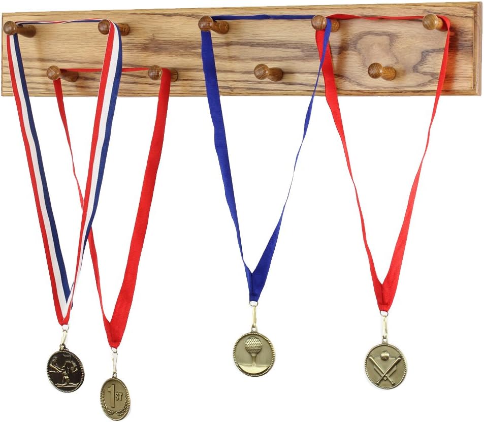 Medal Display, Sports Medal Hanger Running Swimming Soccer Marathon Medal Display – Solid Oak Construction - Made in The USA from Pegandrail
