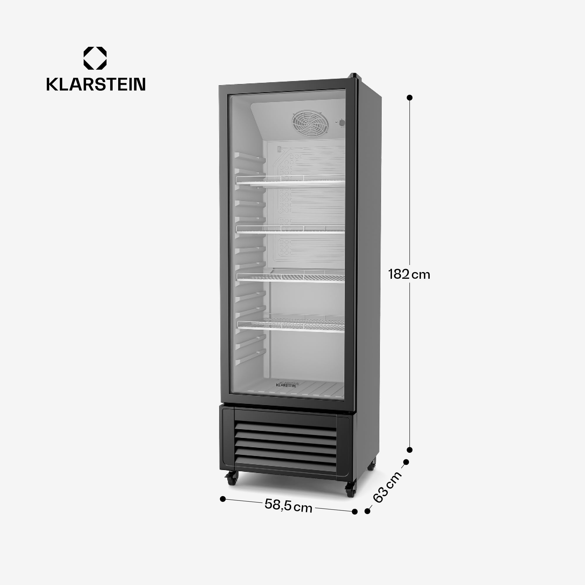 Klarstein GrandCooler 270L Getränkekühlschrank, Doppelt Verglaste Tür, LED-Beleuchtung, Mechanischer Thermostat, 0-10°C, 4 Räder, Energieklasse B