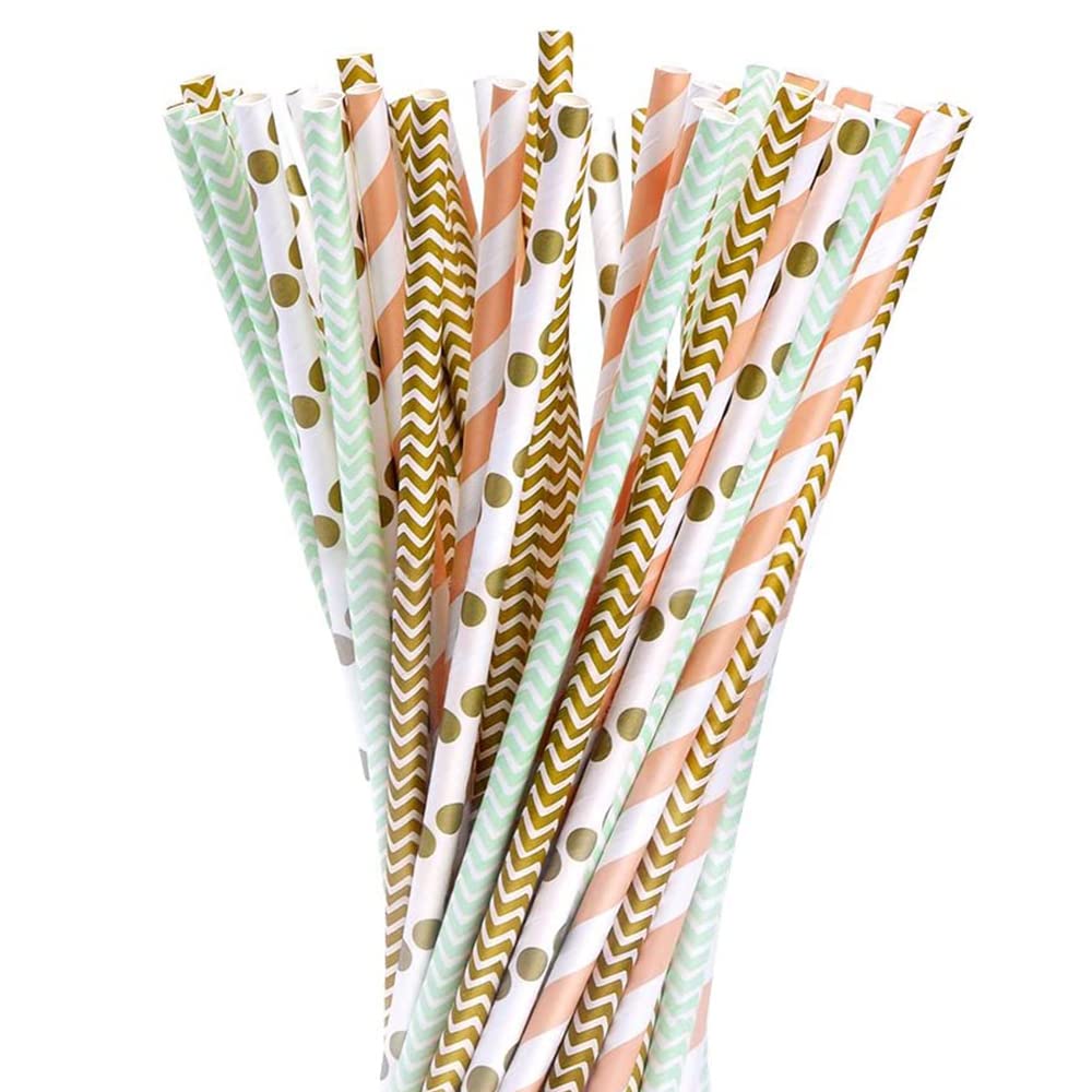 Paper Drinking Straws, 100pcs Paper Straws Biodegradable Recyclable Drinking Straws for Party Birthday Wedding, Assorted Colors