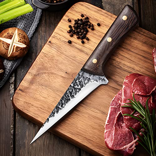 Zeng Boning Knife For Meat Cutting Fillet Knife Hand Forged Butcher Knife Deboning Knife With Sheath Viking Knife With Sharp Blade Chef Knives Fish Meat Knife Butcher For Home Kitchen And Restaurant #TOP4