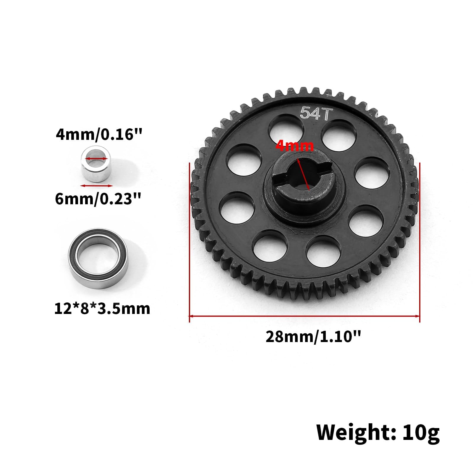 CHRCOED 0.5M 54T / 60T Hardened Steel Spur Gear Metal Main Gear for 1/18 RC Car Traxxas LaTrax Teton Rally Desert Prerunner Upgrade Part 7591/7640
