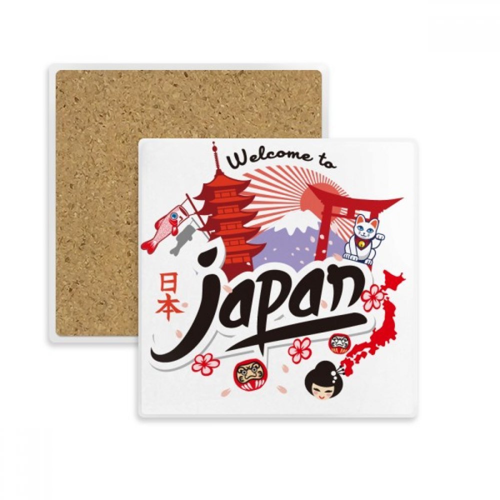 Sous-verre en pierre absorbante carte du Japon rouge et noir pour tasse