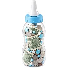 Homoyoyo Jumbo 11 Inch Baby Bottle Piggy Bank for Kids, Large Clear Plastic Money Jar Candy Container Coin Bank Gifts for Baby Shower Games, Table Centerpiece Nursery Decor Kids Birthday Blue