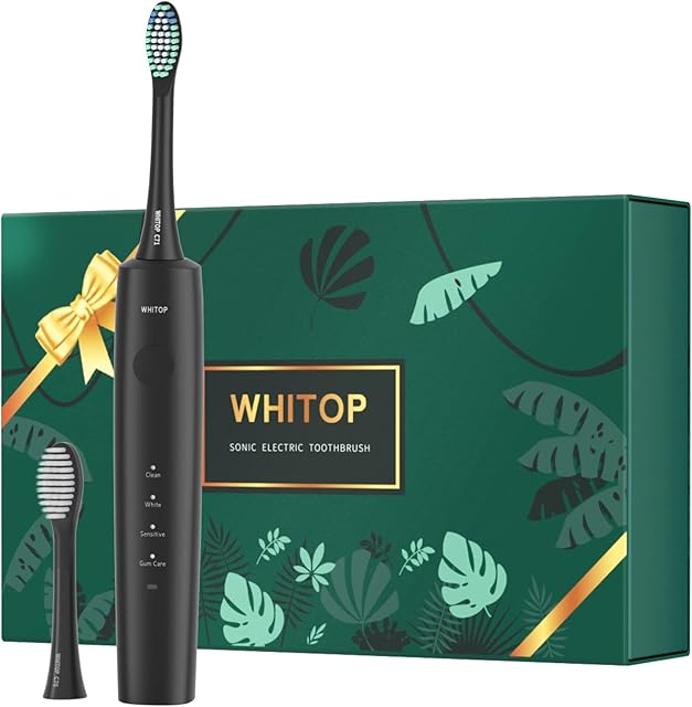 WHITOP CD-14 Electric Toothbrush for Adults, Rechargeable Electronic Power Ultrasonic Tooth Brush with 4 Modes, Pressure Sensor, Smart Timer, IPX8 Waterproof, Black