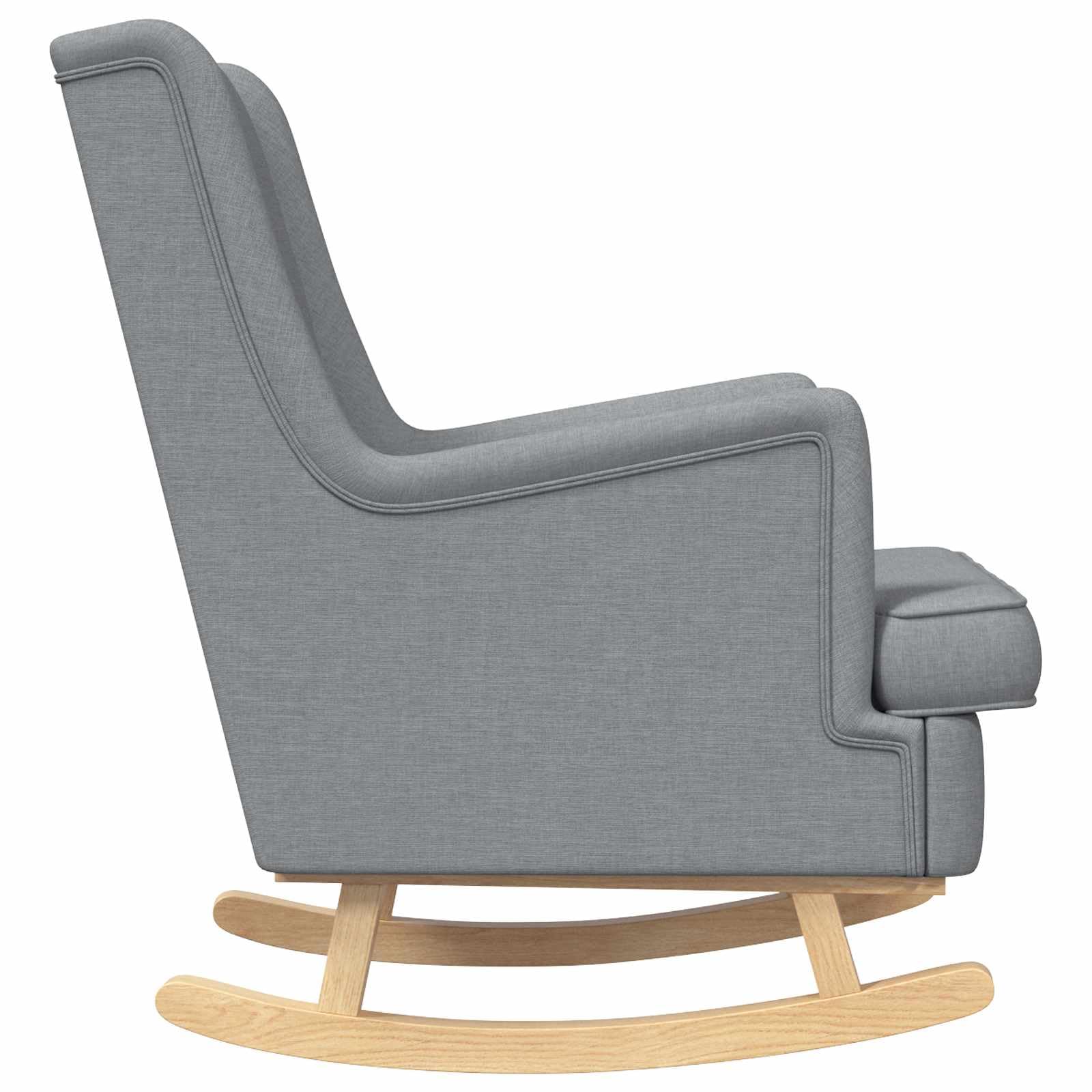Mecedora gris claro 62 x 80 x 85 cm de tela silla de relax con marco de madera estable, respaldo alto, cojín extraíble para salón, dormitorio, terraza y porche