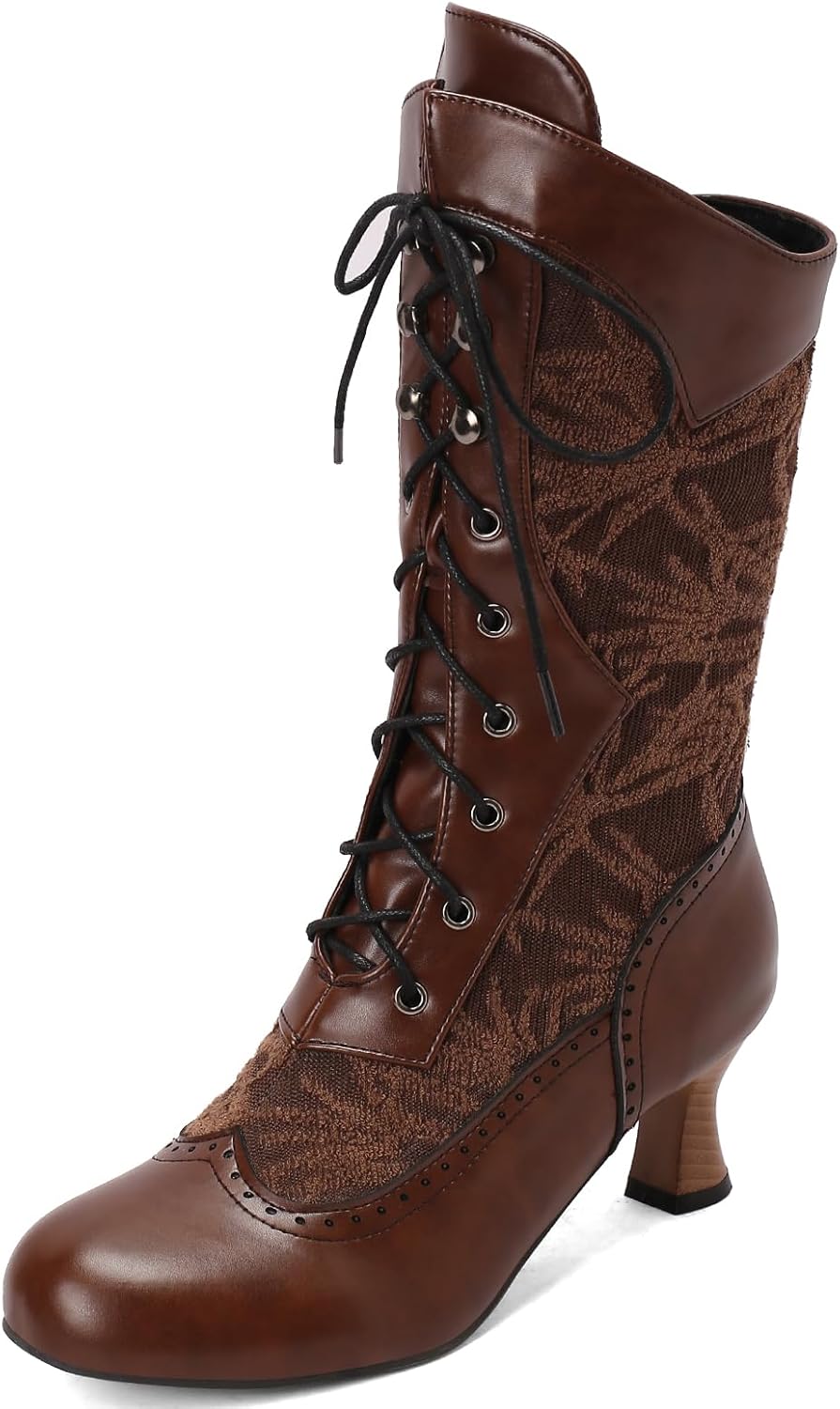 Victorian Boots for Women Vintage Ruffles Embroider Lace Halloween Costume Goth Boots