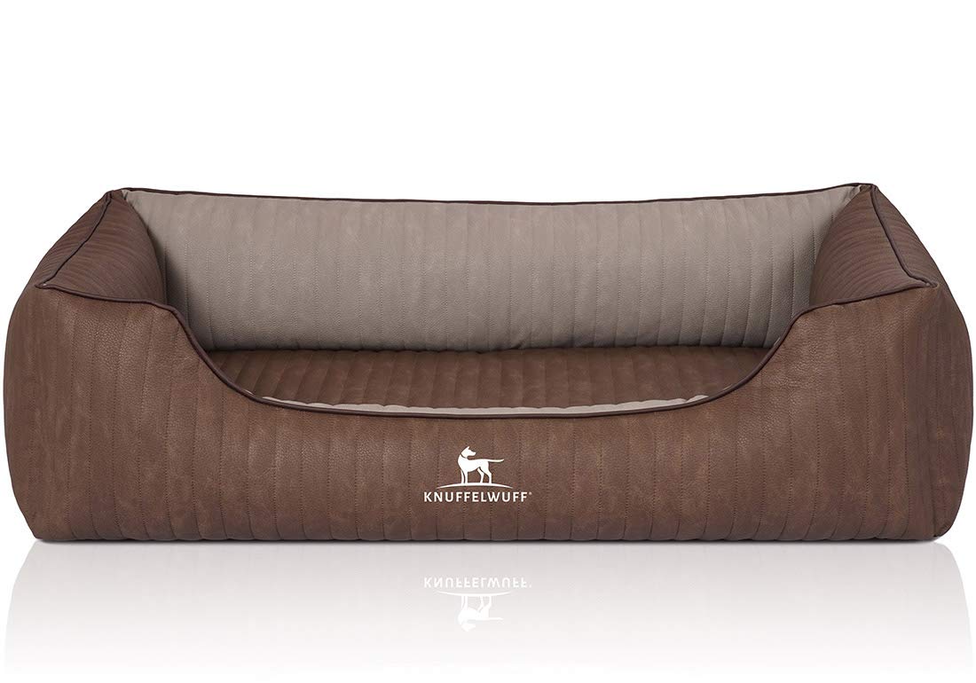 Knuffelwuff 14120-002 - Cama ortopédica para Perros, cojín para Perros, Cesta para Perros de Piel sintética Outback XL, 105 x 75 cm, marrón/Gris