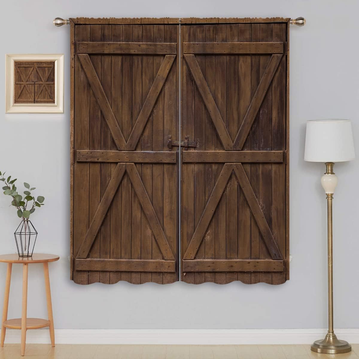 Rustic Barn Door Blackout Curtains for Boy Girl Room Darkening Decor,Brown Wood Grain Wooden Farmhouse Door Bedroom Living Room Home Rod Pocket Thermal Insulated Window Drapes Panel,84x84 Inch