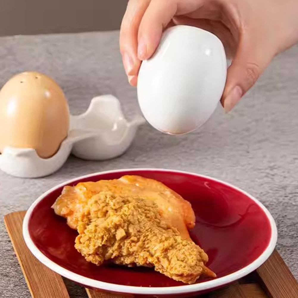 Ensemble salière et poivrière en céramique en forme d'œuf, pot à épices amusant, mini shaker marron en forme d'œuf avec support de support pour épices de cuisine