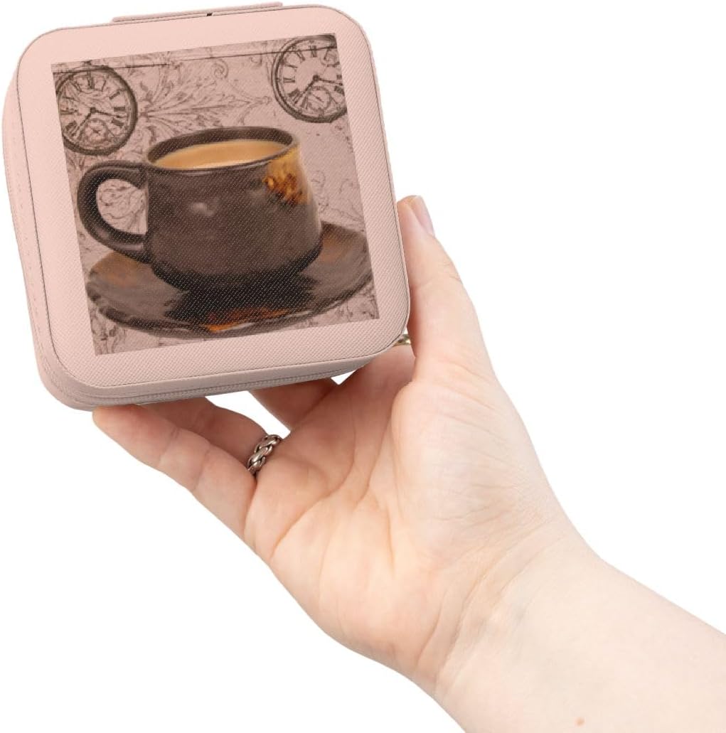 3dRose Coffee Time Vintage Stop watches art Jewelry Travel Case Pink