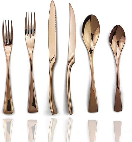 JASHII - Juego de cubiertos de acero inoxidable 1810, 24 piezas, incluye cuchillostenedorescuchara, espejo pulido, apto para lavavajillas (rosa